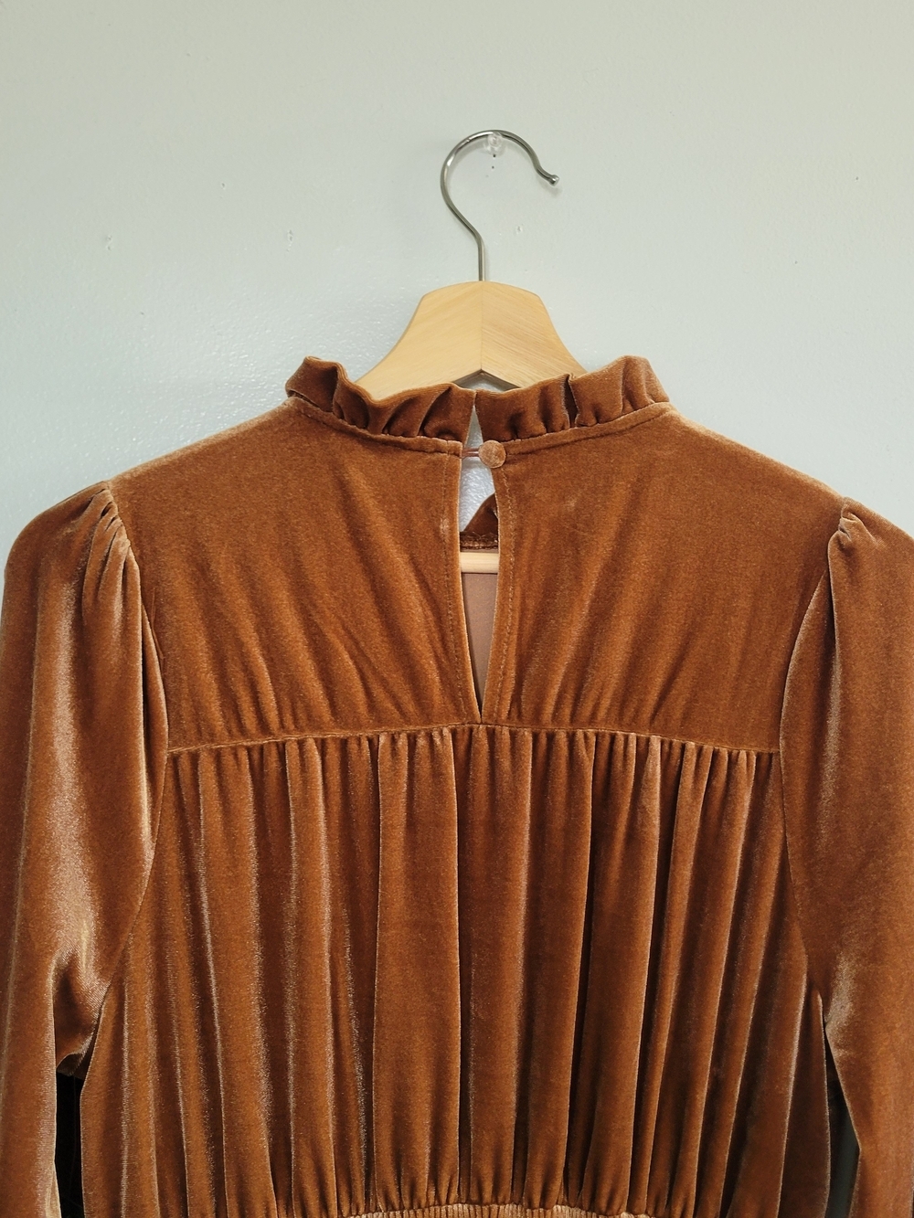 NWT Icone By Simons Velvet Tiered Midi Dress Ruffle Sz P/S Brown Boho Fall - Picture 10 of 14